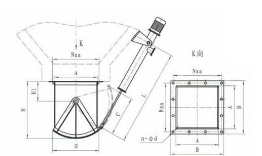 SZ扇形闸门电液动AⅠ型扇形闸门外形简图-河南振江机械